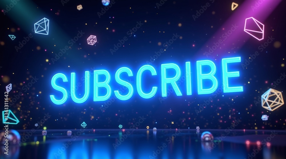 Poster illuminated 'subscribe' text in a dynamic and futuristic digital aesthetic