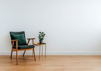 Cozy Minimalist Living Room Setup with Chair and Potted Plant