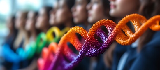 Dna Helix with Diverse Women Showing Genetics and Healthcare Representation