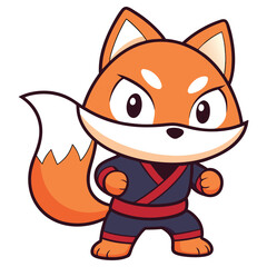 Cartoon Orange Fox with Black Belt, Animal Karate Fighter, Funny Cute Character