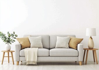 Cozy Modern Living Room with Neutral Sofa and Elegant Decor