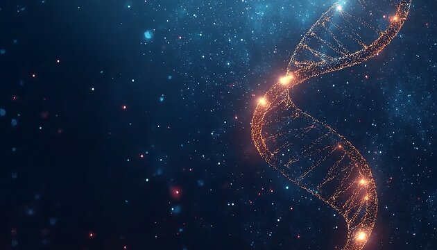 A stylized illustration depicts the double helix of human deoxyribonucleic acid