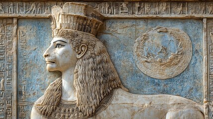 The Mesopotamian goddess Ishtar, standing proudly on a lion, exudes power and grace