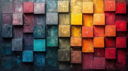 This abstract artwork uses vibrant cubes to represent a range of human emotions