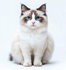 Obraz premium Ragdoll Cat Sitting and Looking Forward with Bright Blue Eyes