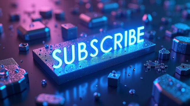 Glowing Subscribe Button, Digitally Rendered, Futuristic Concept, Neon Design