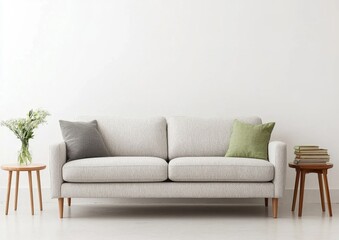 Obraz premium Modern Minimalist Living Room with Light Gray Sofa and Decor Accessories