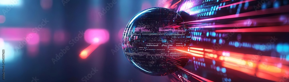 Poster futuristic abstract design with vibrant neon colors and dynamic lines.
