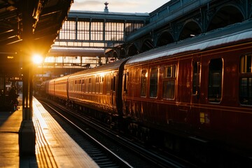 Obraz premium Train at sunset station
