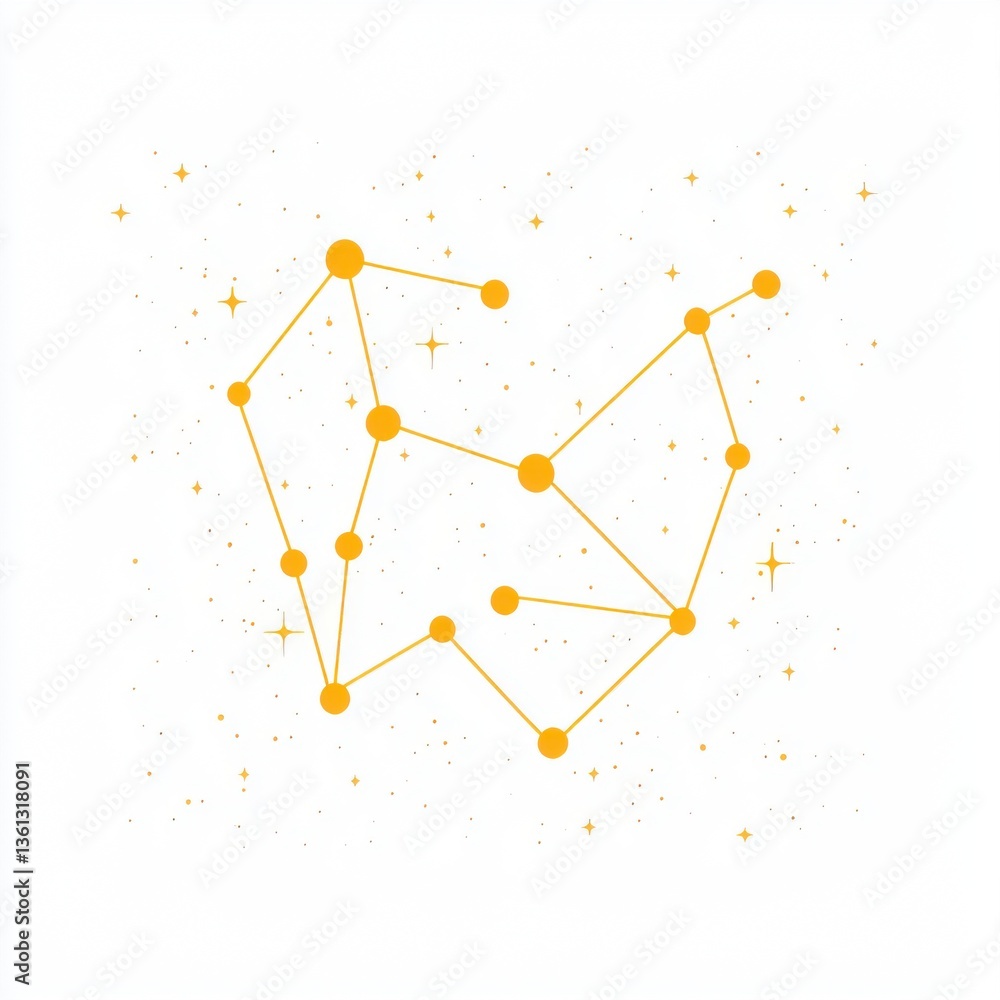 Poster abstract representation of a constellation in starry sky with yellow dots connected by lines, symbol