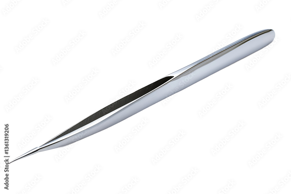 Poster a sleek silver metal tool with a pointed tip on a dark background in a studio shot image style