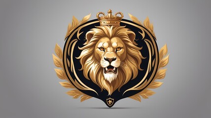 Golden lion crest logo, regal and powerful, luxurious vector branding design