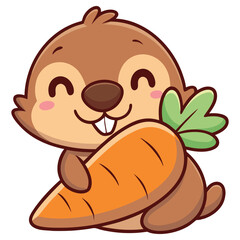 Cartoon Squirrel with Carrot Cute Animal Holding Vegetable on White Background