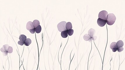Naklejka premium Artistic botanical illustration of transparent violet flowers and delicate grass