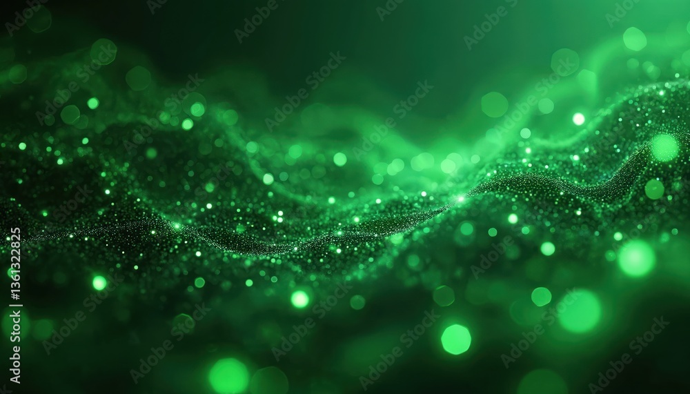 Poster abstract green digital network background with futuristic connections, glowing dots. concept of tech