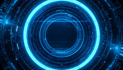 Obraz premium Futuristic Blue Digital Tunnel – Cyber Technology Background