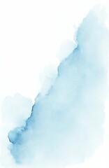 Abstract watercolor painting in shades of blue on white paper background. Artistic ink blot, stain. Blue color splash, paint texture. Modern illustration suitable for minimalist designs.
