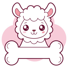 Cute Lamb Character Holding a Blank Bone with Pink Background
