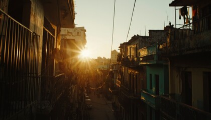 Urban alleyway sunset