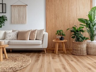 Cozy Living Room with Natural Elements and Modern Decor