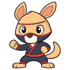 Cartoon Dog Ninja, Cute Pet Character with Martial Arts Pose on Isolated Background