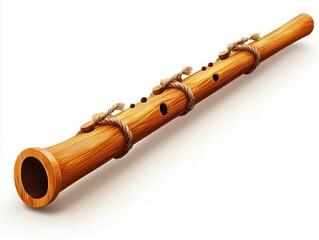 Naklejka premium Traditional Wooden Flute with Decorative Rope and Holes for Melodic Sound Production in Folk Music Environments