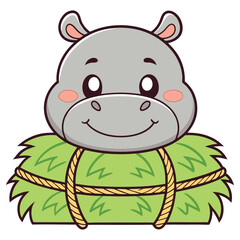 Adorable Smiling Hippo Character Holding Green Bundle, Isolated on White Background