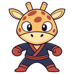 Cartoon Giraffe Dressed as a Ninja, Stand Ready Pose, Animal Character Design Art