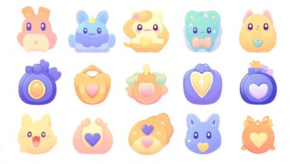 Cute Pastel Icons on White Background