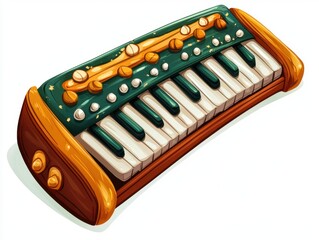 Naklejka premium Vintage Style Colorful Keyboard Instrument with Decorative Elements and Unique Design