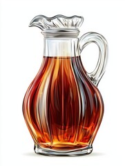 Elegant Glass Pitcher Filled with Amber Liquid, Reflective Surface, and Ruffled Edge Design