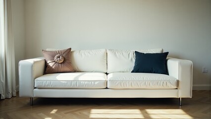Comfortable White Sofa with Pillows in Minimalist Interior Setting