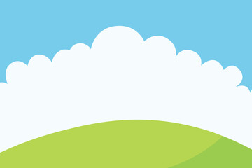Obraz premium Stylized Cartoon Landscape with Cloud and Green Hill