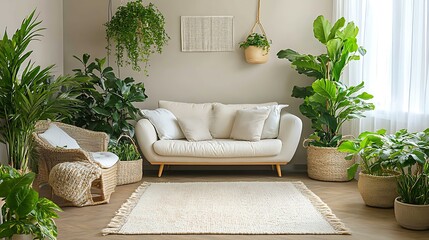 A beautifully decorated living room full of house plants