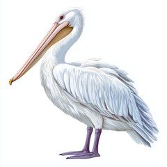 Obraz premium Detailed Illustration of a White Pelican with Bright Yellow Bill and Elegant Plumage Against a Clean Background