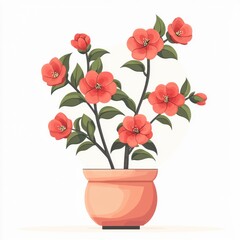 Beautifully Arranged Red Flowers in a Modern Pot with Green Leaves for Home Decor and Interior Design Inspiration