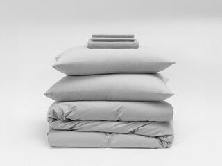 Close-up photo of beddings stack on a white background