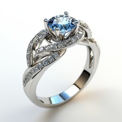 This unique wedding ring embodies sophistication with its vibrant blue hues.