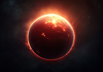 Fototapeta premium Stunning Red Planet Surrounded by Fiery Atmosphere in Space