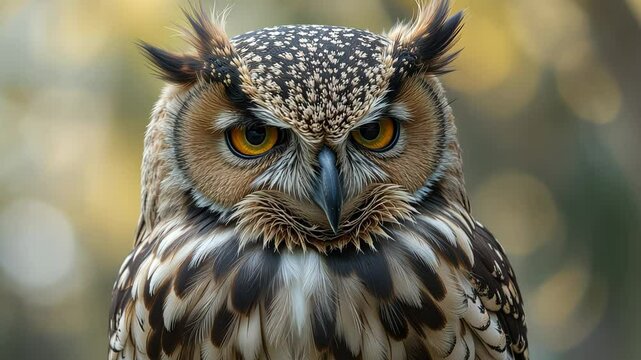Majestic owl displaying fierce gaze in a blurred natural background  