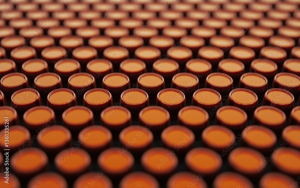 Poster close-up view of uniform orange caps in a repetitive pattern