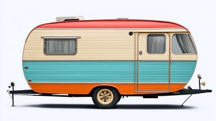 Retro camper van, colorful, side view,  empty space background