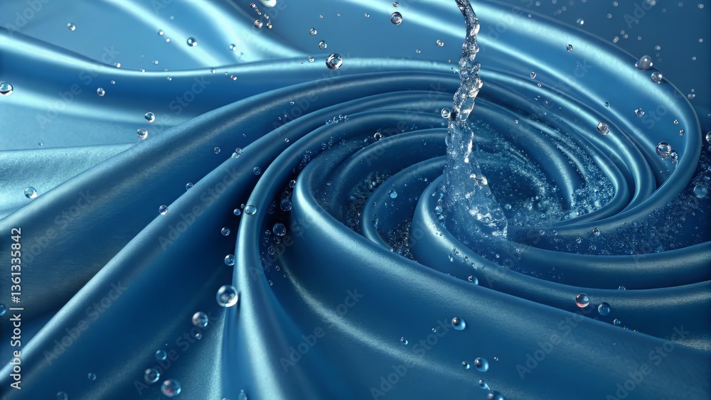 Leinwandbilder a close-up of blue fabric with swirling patterns and water droplets, creating a fluid and dynamic vi