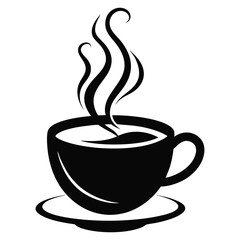 A brown coffee cup icon with hot steam, a vector illustration of a cafe beverage