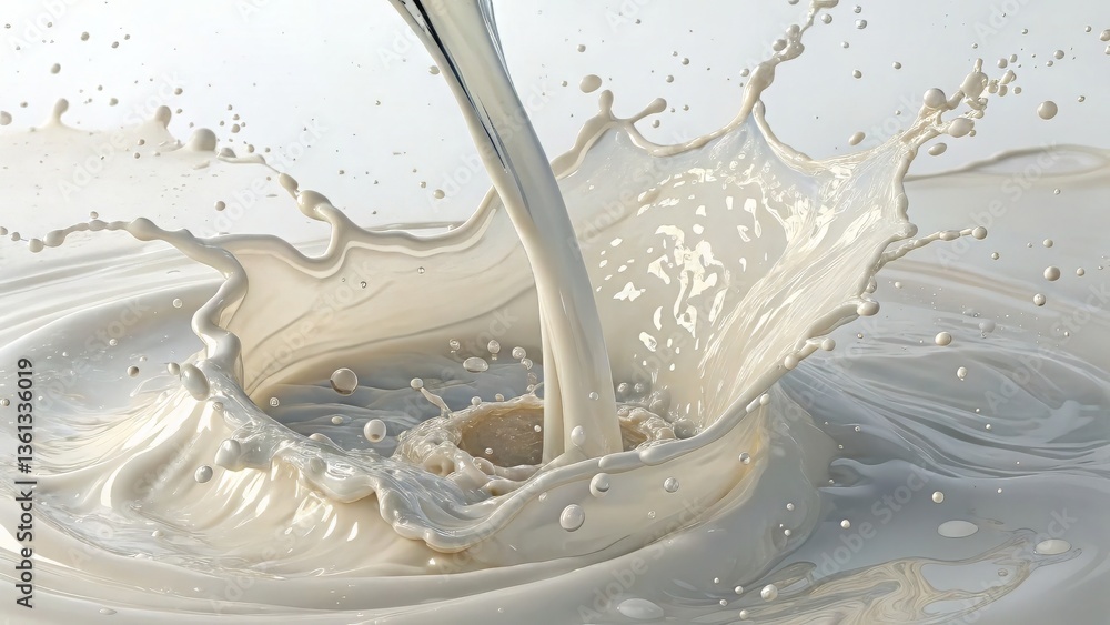 Aufkleber A dynamic splash of liquid creates a captivating visual, showcasing the motion and texture of milk as it falls into a shallow pool.