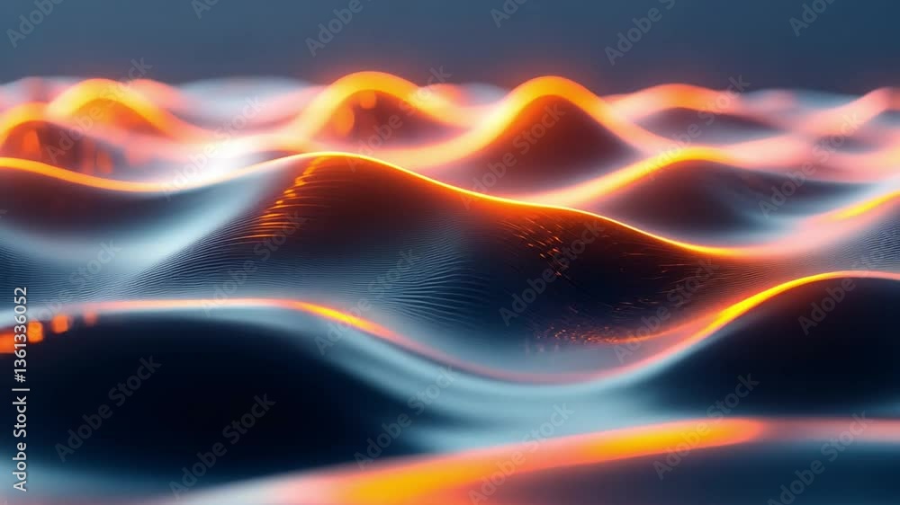 Poster mesmerizing abstract waves fluid movement in vibrant orange and blue, showcasing smooth curves and d