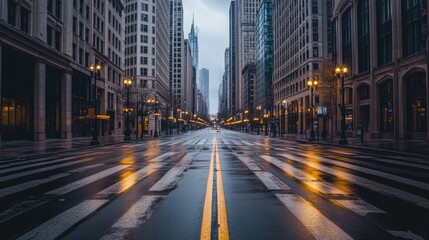 Empty City Street After a Rain Shower
