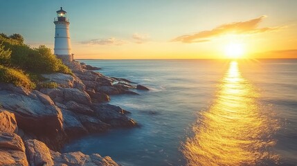 Fototapeta premium Lighthouse on the Coast at Sunset
