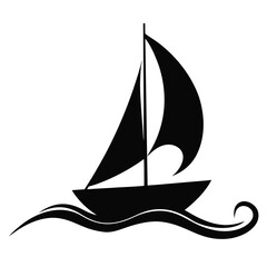 A vector nautical icon of a sailing ship silhouette depicts a classic sea vessel