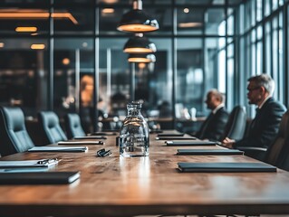 An elegant boardroom table setup for a business meeting discussion